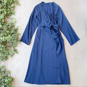 Shaina Mote Taiga Wrap Front Midi Dress in Navy.